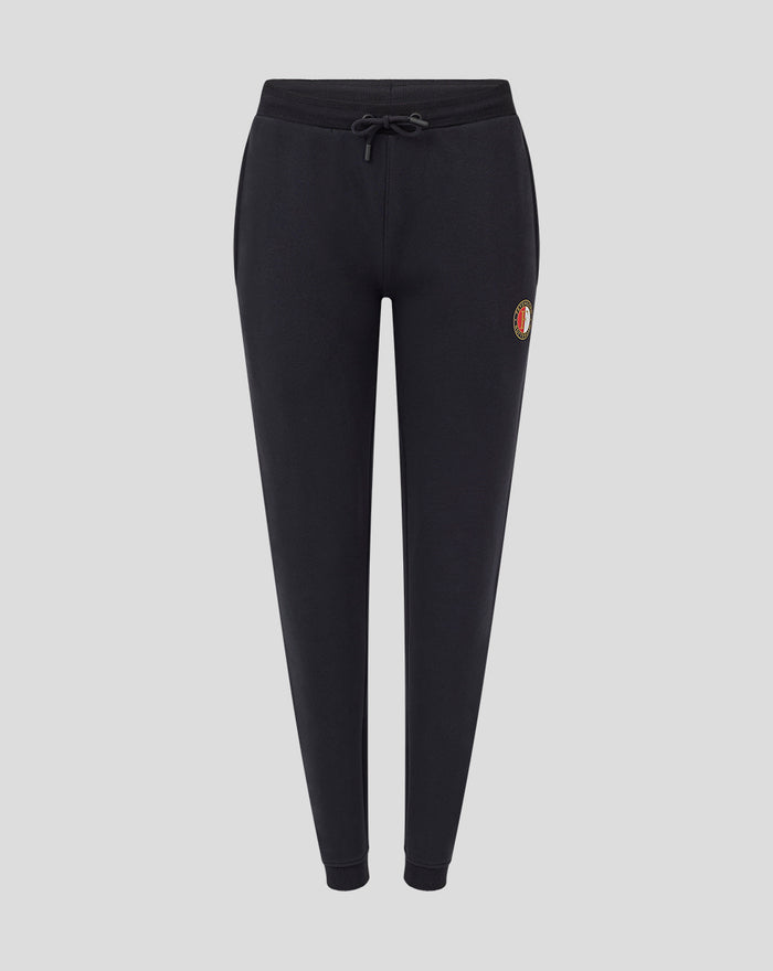 Black FEYENOORD core joggers for women with drawstring waistband and small badge on thigh