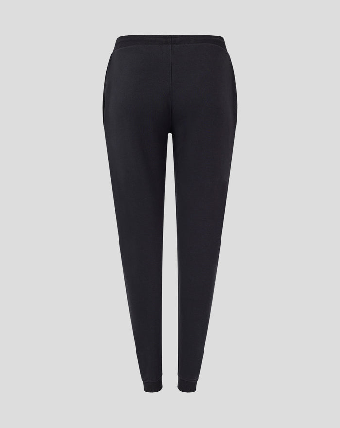 Back view of black Feyenoord Core joggers for women with a ribbed waistband and tapered cuffs.