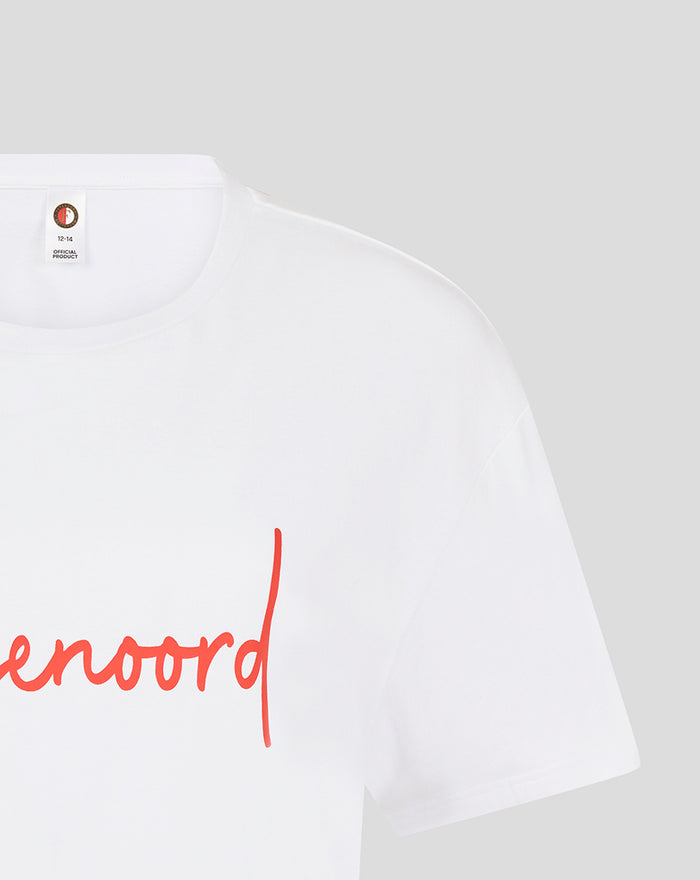 White Feyenoord pajama T shirt for women with a red script logo on the front