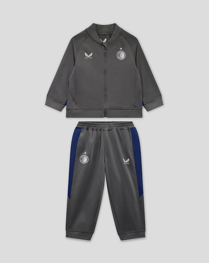 Kids Feyenoord Coaches Training tracksuit in dark grey with zip jacket and matching pants and club logos