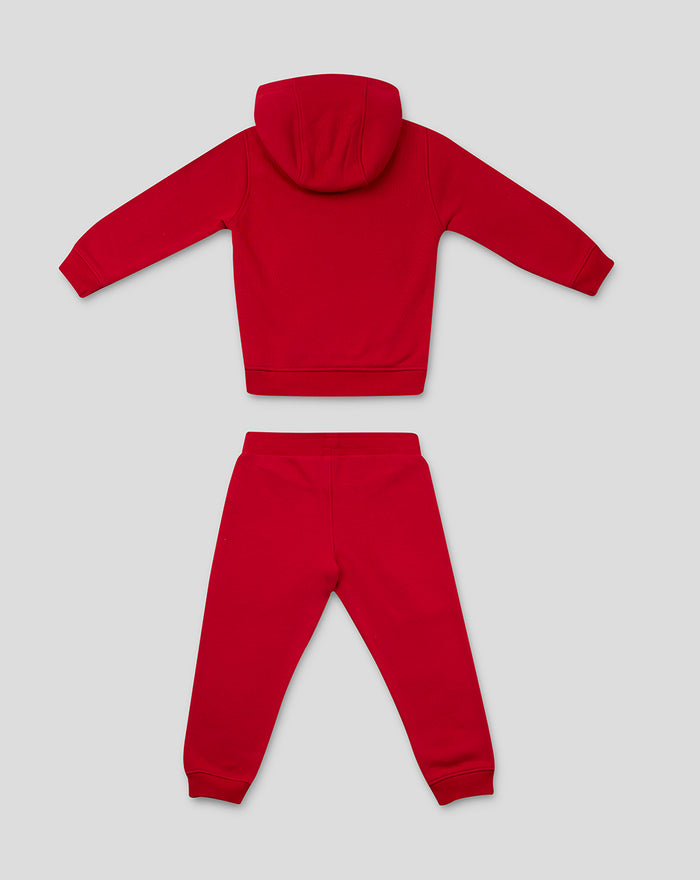 Red Feyenoord Core kids hoodie back view with matching joggers and a logo on the thigh