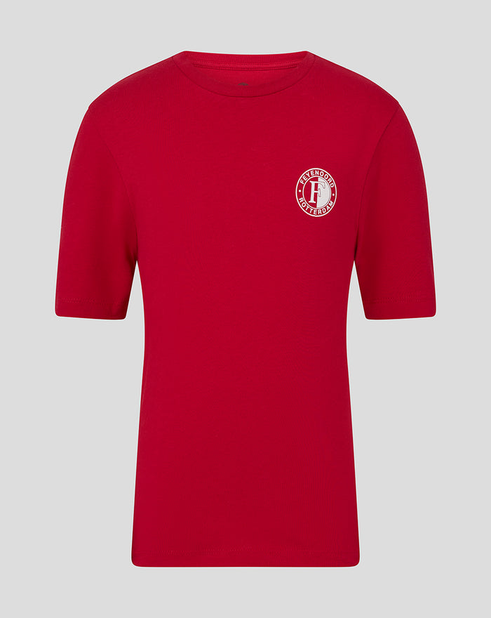 Red Feyenoord Core Crest T-shirt for juniors with a white circular crest on the left chest