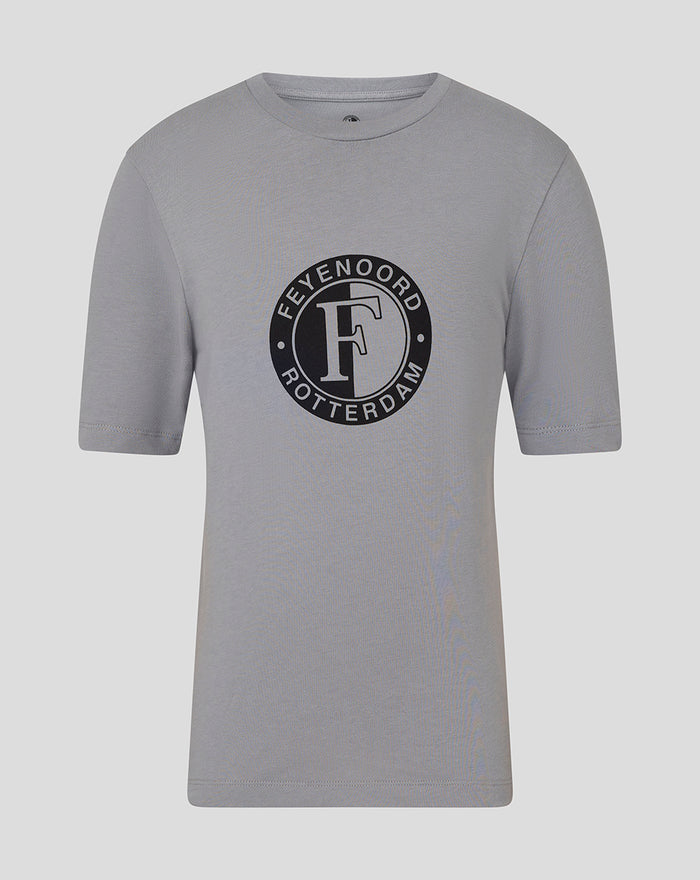 Grey Feyenoord core logo T shirt for juniors with a large black circular logo on the chest