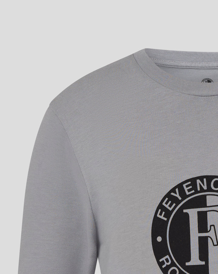 Close-up of light grey Feyenoord Core Logo T shirt showing a circular logo on the chest area