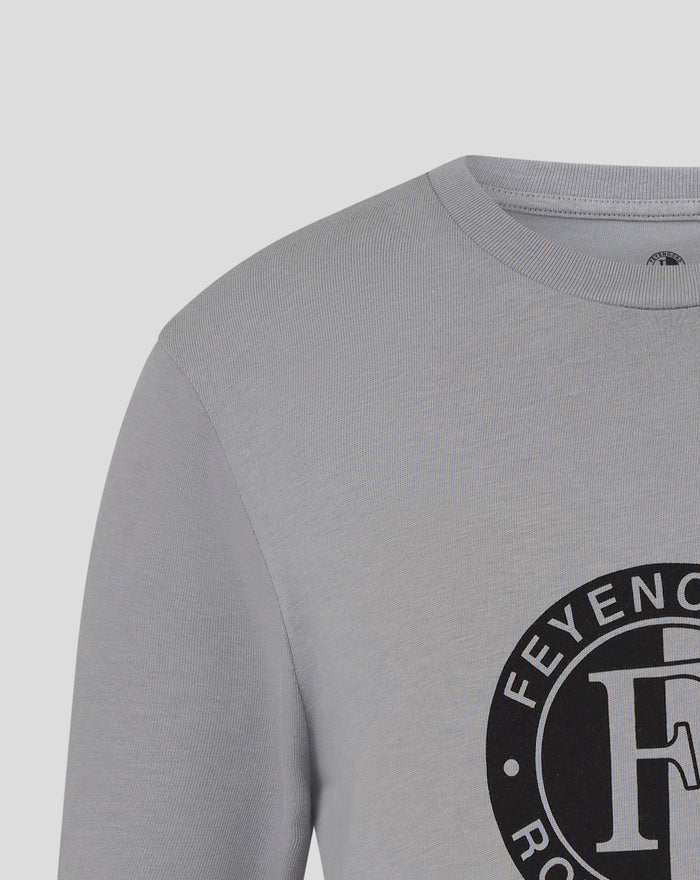 Close-up of light grey Feyenoord Core Logo T shirt showing a circular logo on the chest area