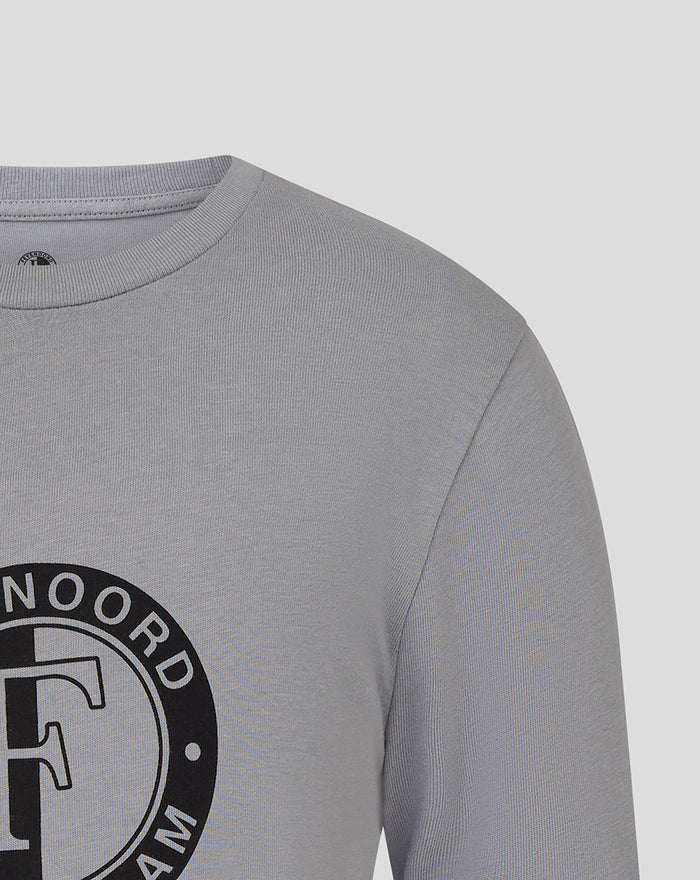 Front view of grey Feyenoord Core Logo T shirt with a large circular emblem on the chest