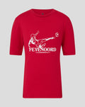Front view of red Feyenoord Volley T-Shirt 2025-2026 junior with a white kicking figure and FEYENOORD text