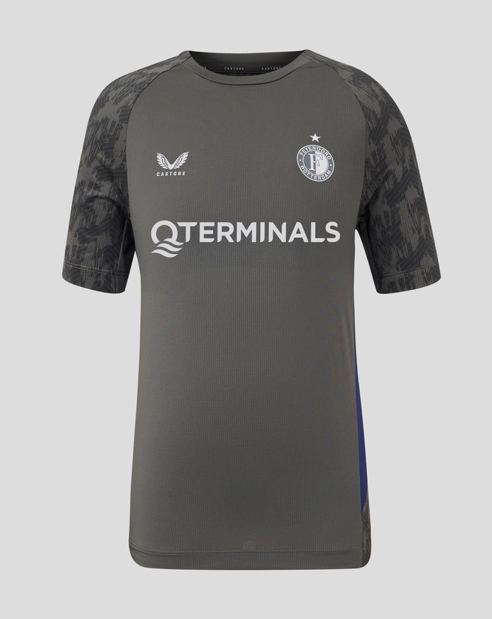 Feyenoord Coaches Training T-Shirt voor junioren met ronde hals korte mouwen contrasterende zijpanelen en Castore en Feyenoord logo's