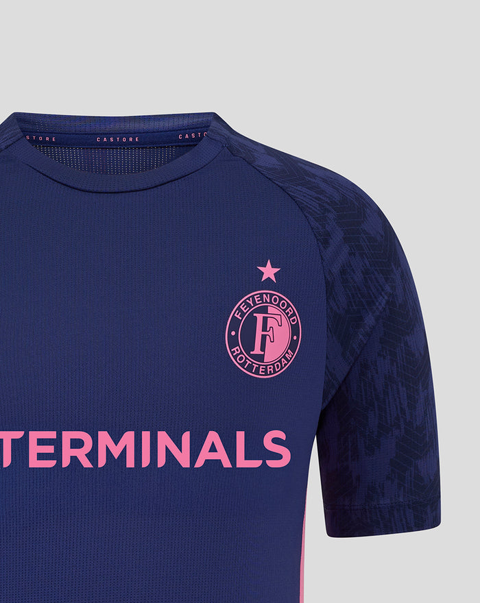 Rear view of the navy training jersey showing shoulder patterned sleeves and plain back.