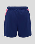 Back view of navy Feyenoord training shorts with pink side panels and elastic waistband.