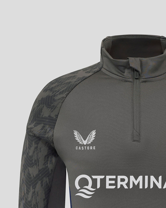 Front close up of the midlayer with a short zipper, displaying Castore logo on right chest and Feyenoord badge on left chest.