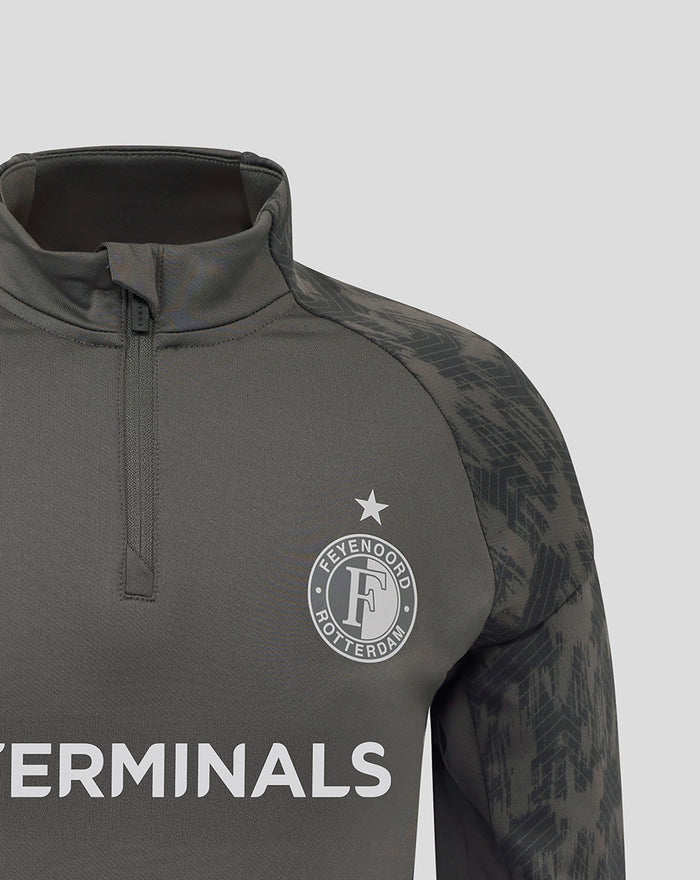 Close up of the dark gray Feyenoord Coaches Training Midlayer Top showing left chest Feyenoord crest with star above.