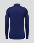 Back view of a blue Feyenoord training midlayer top for juniors with a stand up collar and patterned sleeves