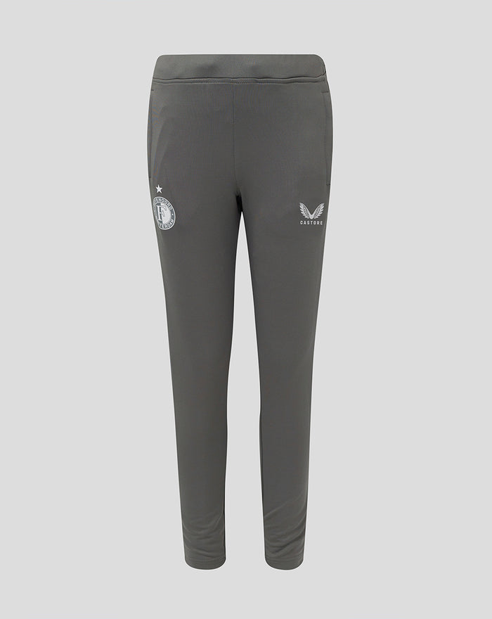 Dark grey Feyenoord coaching training pants with side pockets and logos on the thighs Castore on the left and Feyenoord on the right