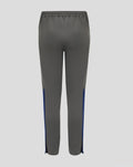 Back view of dark grey Feyenoord training pants with elastic waistband and contrasting blue side panels