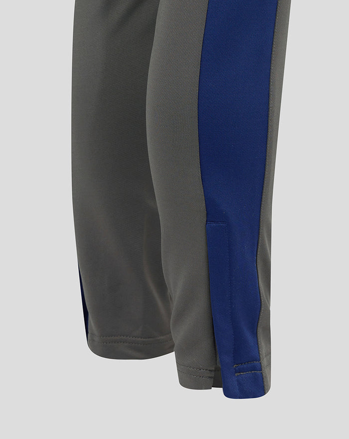Close-up of Feyenoord training pants leg showing grey fabric with a blue side panel.