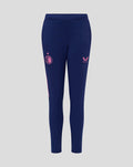 Navy blue Feyenoord junior training trousers with pink side panels and logos on the legs