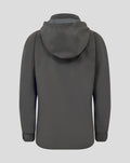 Back view of a grey hooded Feyenoord training regenjas for juniors with blue side panels