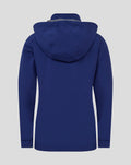 Back view of the blue junior Feyenoord training rain jacket with hood.