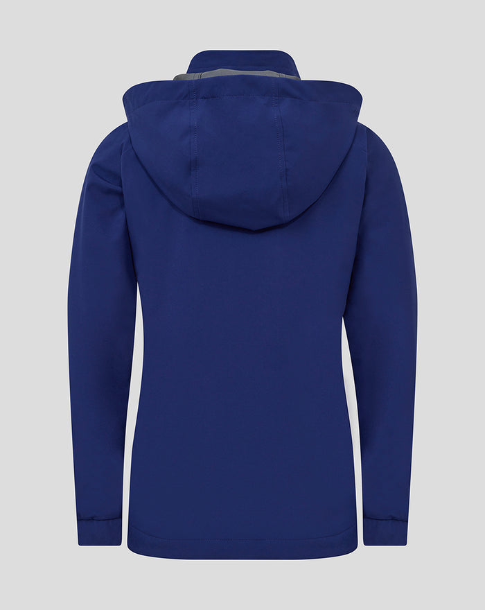 Back view of the blue junior Feyenoord training rain jacket with hood.