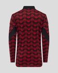 Back view of Feyenoord home matchday midlayer top for juniors with red circle pattern and black collar