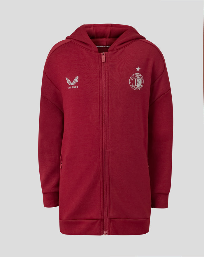 Red Feyenoord Travel Hoody with zip features Castore logo on left and Feyenoord crest on the right chest.