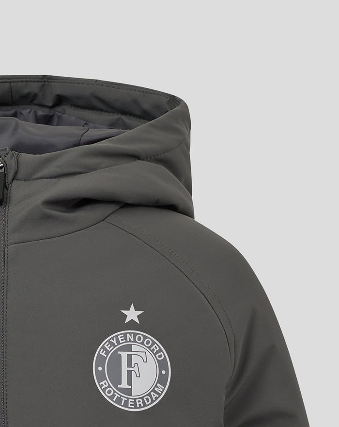Grey padded hooded Feyenoord coaching jacket with club crest on the chest