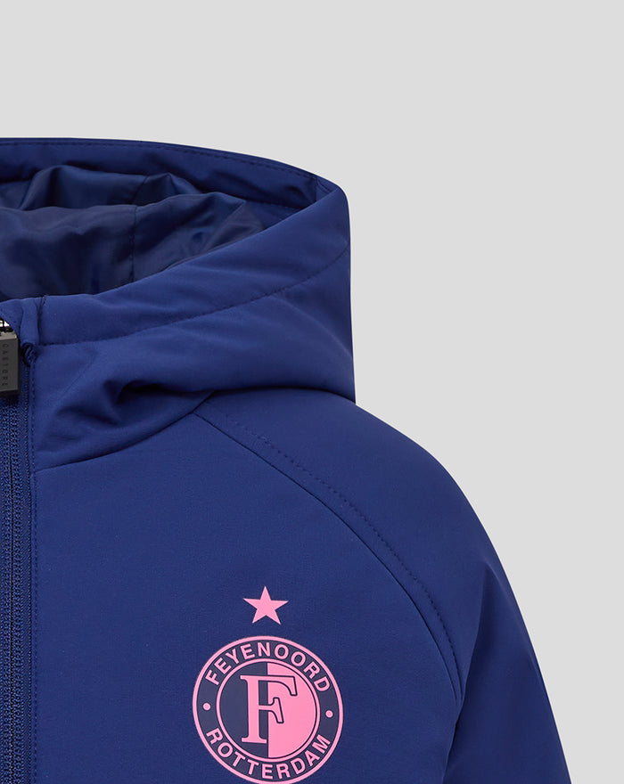 Blue Feyenoord training jacket close up of chest with pink Feyenoord Rotterdam crest and a pink star above