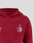 Close up of the red hooded hoody showing the white star above the Feyenoord crest on the chest area.