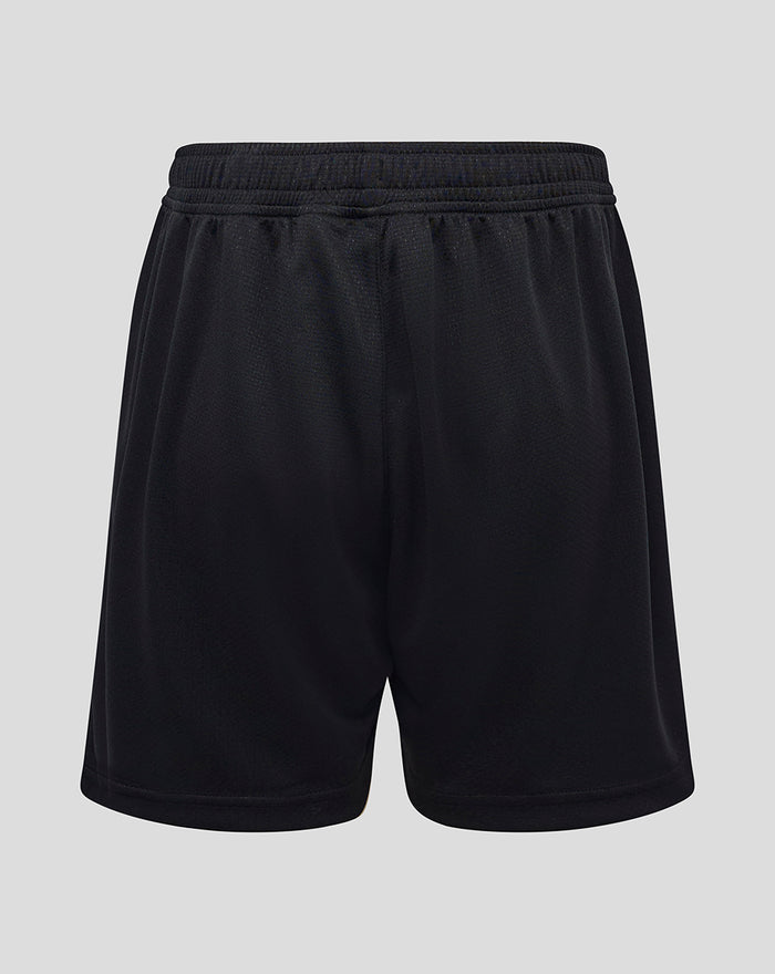 Achterkant van een zwarte Feyenoord Vierde Short met elastische tailleband en Castore logo rechts en Feyenoord badge links