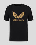 Black junior T-shirt with a gold wing emblem and Het Legioen lettering on the front.