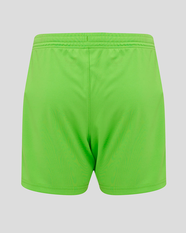 Back view of neon green Feyenoord keeper shorts with an elastic waistband