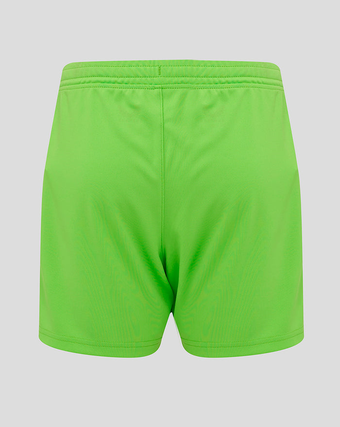 Back view of neon green Feyenoord keeper shorts with an elastic waistband