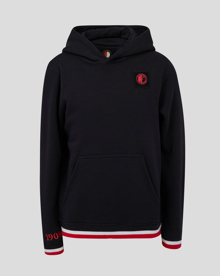Black Feyenoord Classic Hoody Junior with hood and red circular badge on the chest