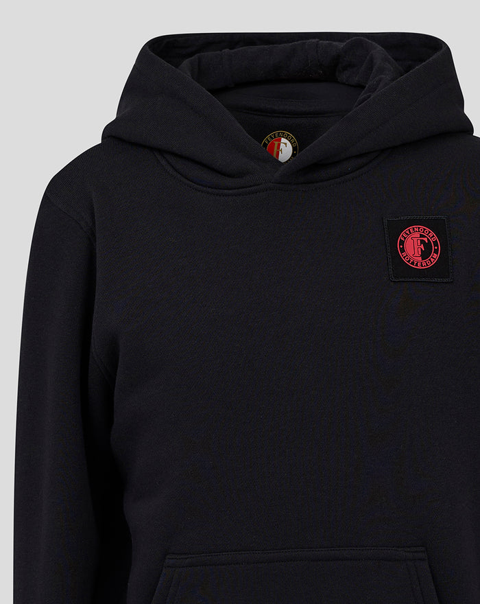 Feyenoord Classic Hoody junior in black with a small circular crest on the chest and hood