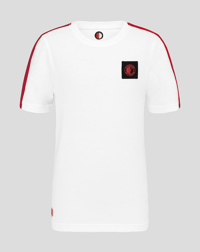 Feyenoord classic junior cotton T shirt white with red shoulder trim and chest patch