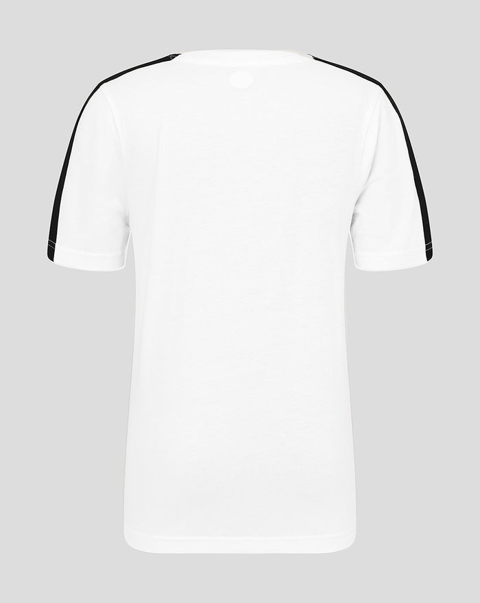 Back view of Feyenoord classic junior cotton T shirt white with black shoulder stripes