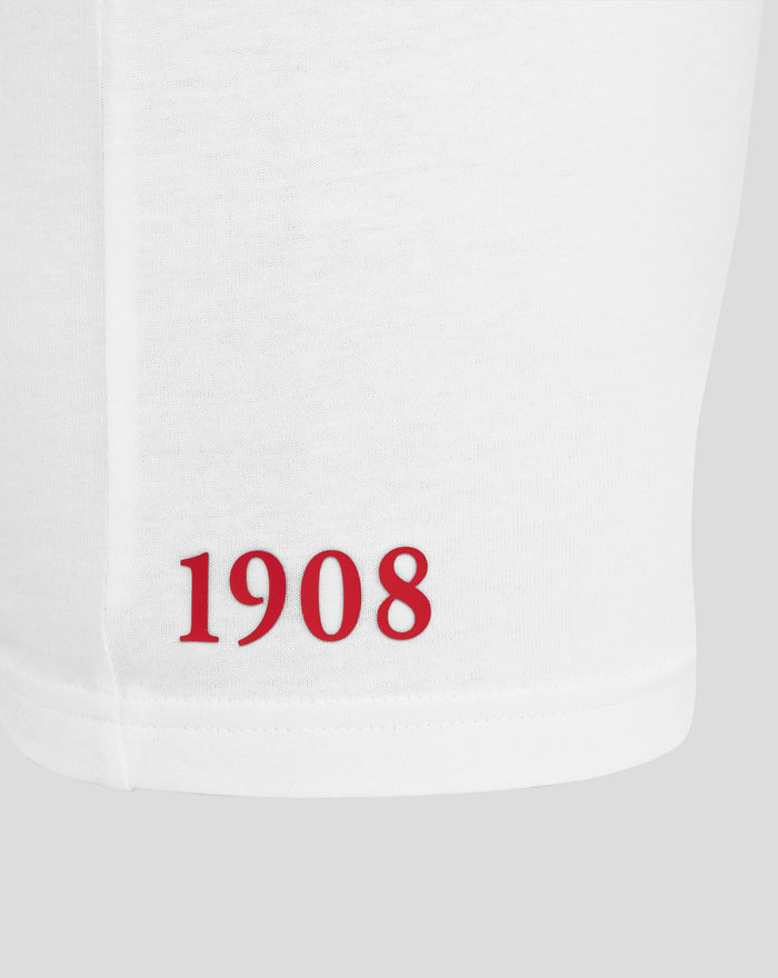White Feyenoord junior T shirt featuring bold red 1908 numerals on the front