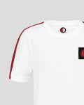 White Feyenoord junior cotton T shirt with red shoulder stripe and visible chest crest patch