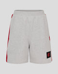 Grey junior shorts with red side piping and a Feyenoord badge patch on the leg