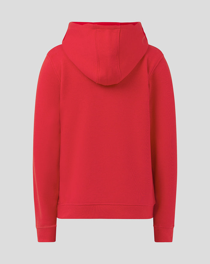 Back view of red FEYENOORD Core Hoody for juniors with hood and ribbed hem.