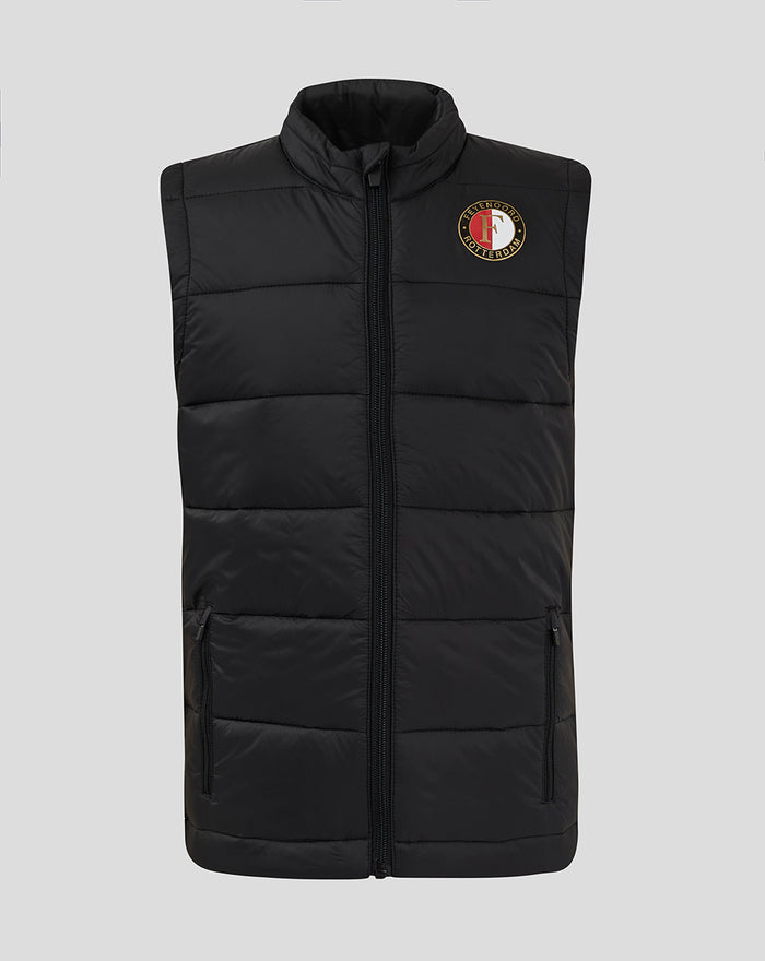 Junior black Feyenoord core gilet with zip closure and left chest crest