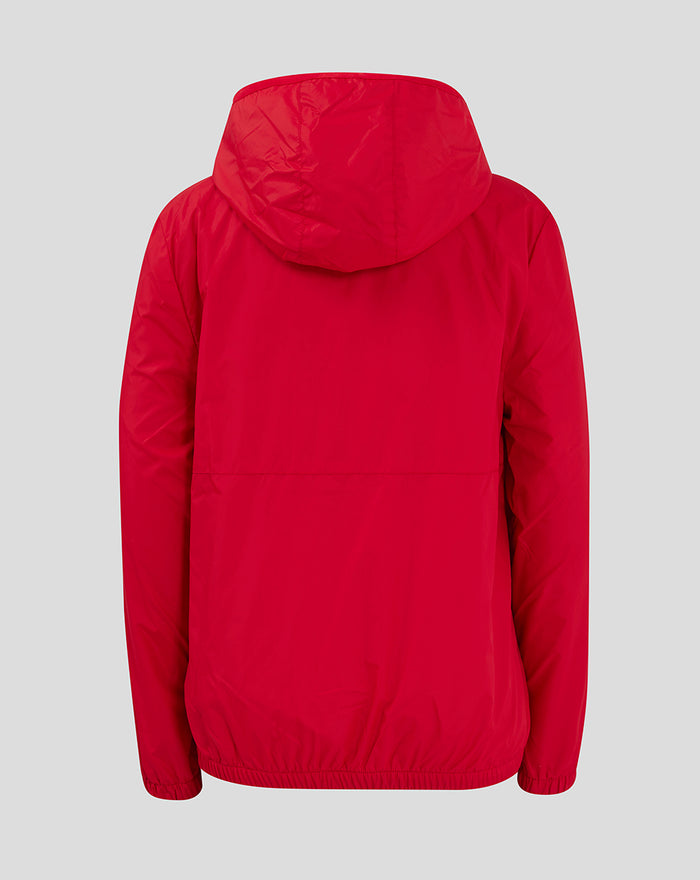 Back view of the junior red Feyenoord Core summer jacket with hood