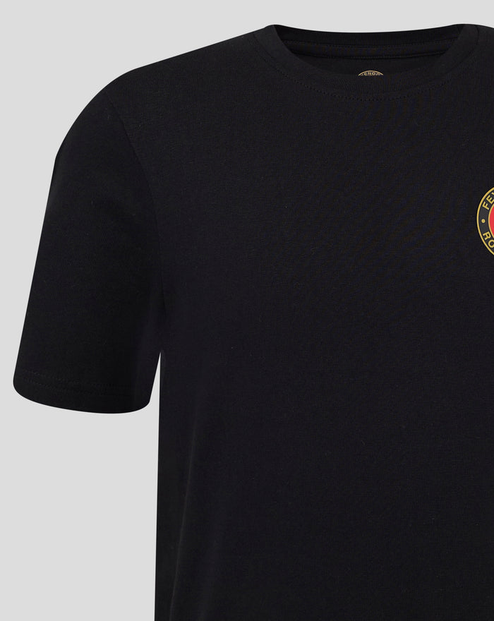 Close up of black Feyenoord Core Junior T-shirt with chest crest.