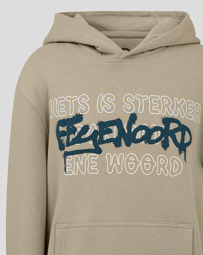 Junior Feyenoord contemporary hoodie in taupe gray with white and navy graphic on chest