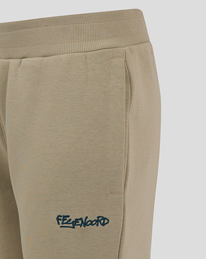 Beige junior Feyenoord joggers with elastic waist and embroidered logo on thigh