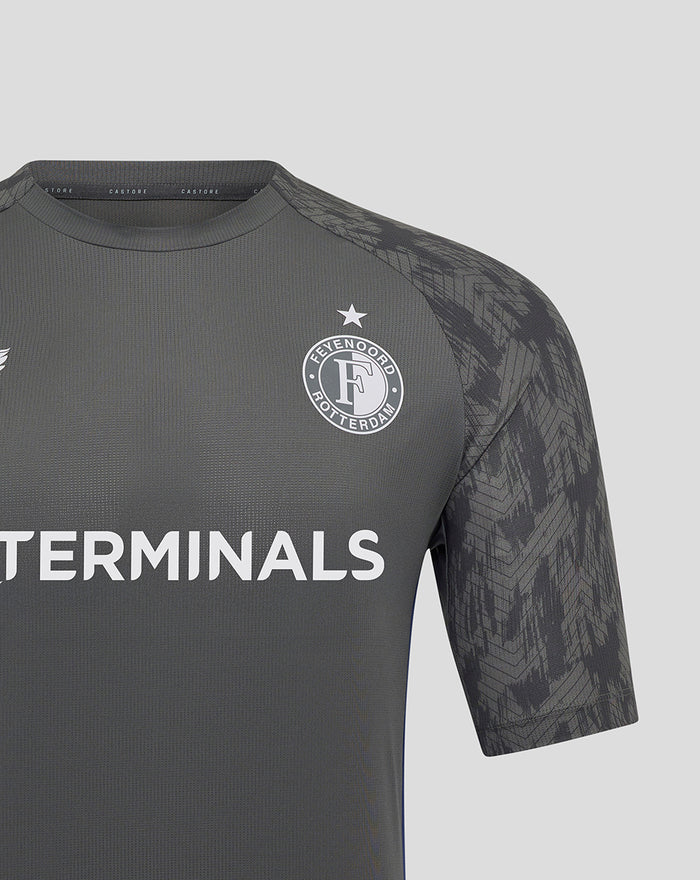 Close up of chest showing Feyenoord crest and large TERMINALS logo across front.