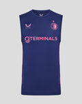 Spelerstraining mouwloos T-shirt in donkerblauw met roze zijpanelen en Castore logo rechts en Feyenoord badge links