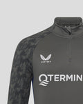 Close-up of the chest area on a dark Feyenoord Coaches Training Midlayer Top showing Castore logo and club crest.