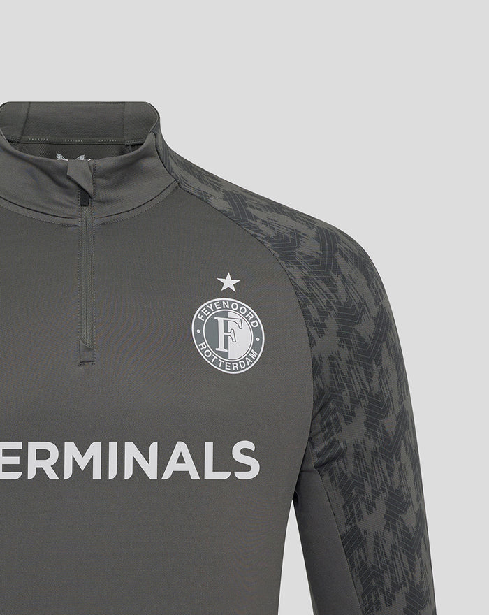 Dark gray Feyenoord training midlayer top with Castore logo on the right chest and Feyenoord crest on the left, TERMINALS across the front.